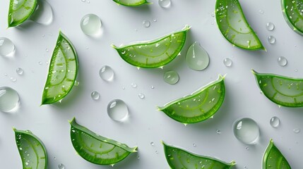 Wall Mural - A close up of a bunch of green leaves with drops of water on them. The leaves are arranged in a circle, with some of them cut off. Concept of freshness and natural beauty