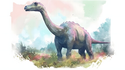 Diplodocus in nature watercolor style