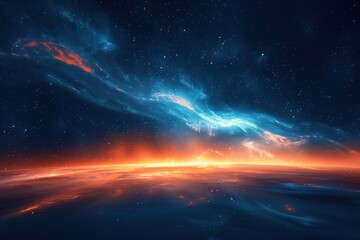 Wall Mural - A beautiful blue and orange sky with a large, glowing cloud