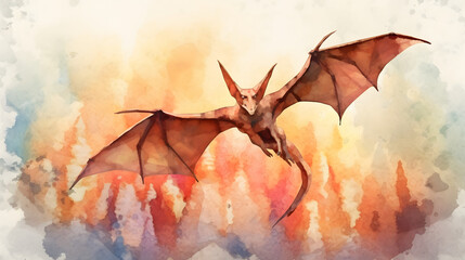 Wall Mural - Pterodactyl in nature watercolor style