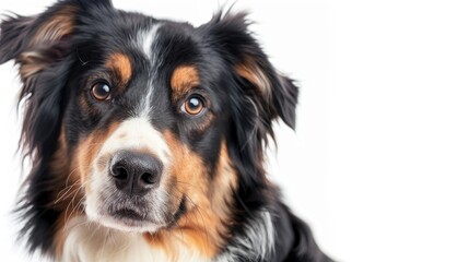 Poster - Australian Shepherd dog close up portrait isolated on white background