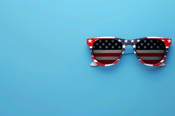 Wall Mural - American Flag sunglasses blue background for patriotic fashion and USA Independence Day background
