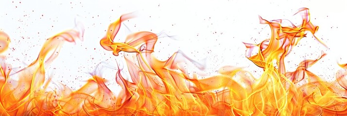 Fire flames and smoke on white background