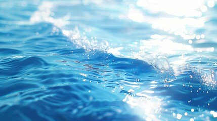 Poster - Blue water surface with ripples splashes bubbles waves and sunlight reflections ideal for cosmetics ads