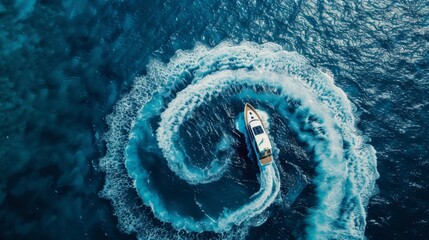 Poster - Aerial view of luxury yacht in sea water.