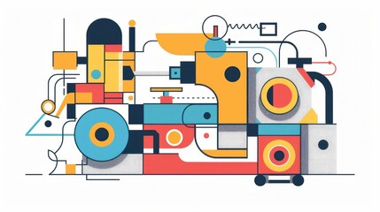 Poster - Abstract illustration of a multifunctional machine tool with various objects and tools for business and industry