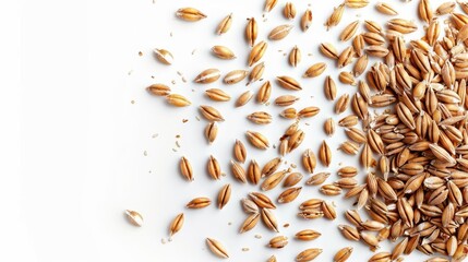 Wall Mural - organic spelt grains isolated on white background healthy whole food ingredient top view photo