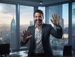 © Five Million Stock - Smiling man waving in modern office during video call