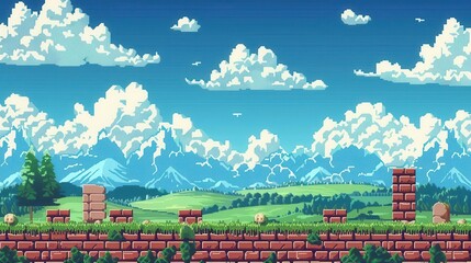 pixel art retro 8bit video game interface background vintage gaming nostalgia concept