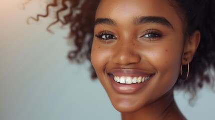 Wall Mural - radiant african american woman with a beautiful smile and glowing skin beauty portrait