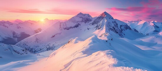 Wall Mural - Sunrise Over Snowy Mountain Peaks