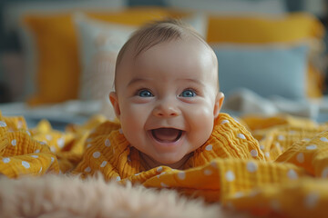 Canvas Print - A baby giggling uncontrollably while being tickled. Concept of joy and laughter in infancy. Generative Ai.