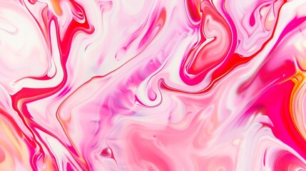 Wall Mural - Pink background with fluid acrylic pour patterns, close-up view, swirling colors, dynamic and artistic 