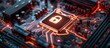 © Sunshine - Close-up of a Secure Microchip with Glowing Circuitry and Lock Icon Representing Cybersecurity and Data Protection