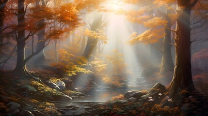 Wall Mural - Mysterious forest in autumn. Panoramic image of the mystical forest.