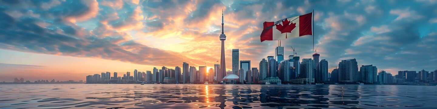 canada flag with the city of toronto in the background