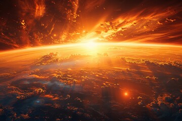 Wall Mural - A large planet with a sun in the background