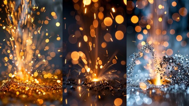 Three images of a machine with sparks flying out of it