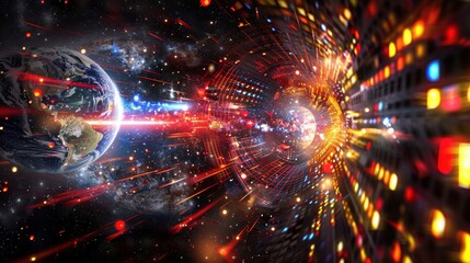 Wall Mural - A colorful galaxy with a bright planet in the center