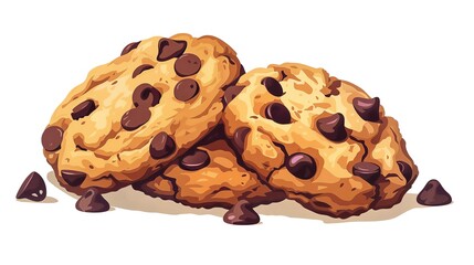 Wall Mural - A View of 32-bit Chocolate Chip Cookies, in a vector cartoon style, isolated white background