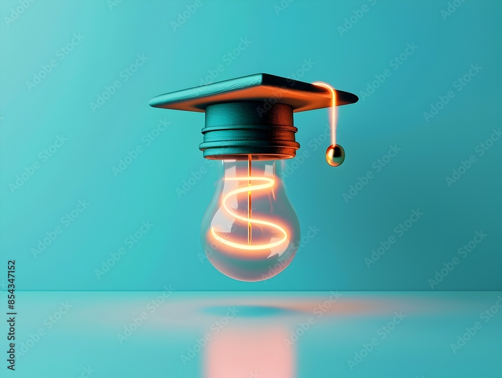 Graduation Cap and Glowing Light Bulb Symbolize Education,Learning and ...