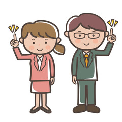 ポイントを説明する若い男女会社員の全身イラスト