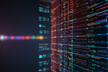 Leinwandbilder - Blockchain network concept with distributed ledger technology. Blockchain text and computer connections on colored background