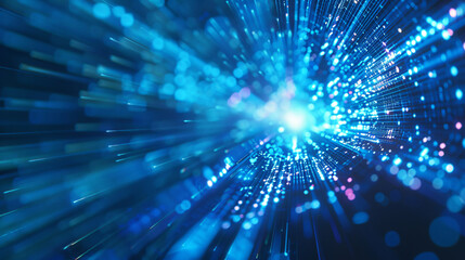 Poster - Abstract blue and pink light streaks with a bright white center, for technology, science, and design