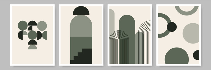 Sticker - Bauhaus simple design. Flat shapes with neutral colors poster set