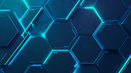 Poster - Blue and green glowing hexagonal grid with copy space text, for technology, design, and futuristic