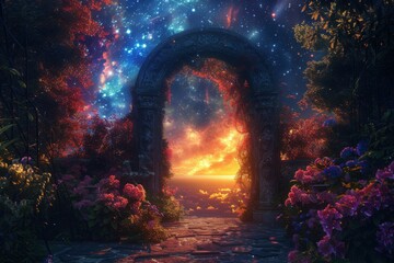 Wall Mural - A colorful spiral galaxy with a person standing in the middle of it