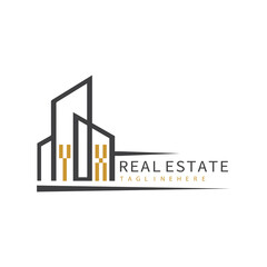 Poster - initial monogram logo for real estate with building shape creative design