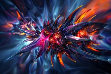Poster - 3d rendering of an abstract fractal shape with sharp edges and bright colors , generated by ai
