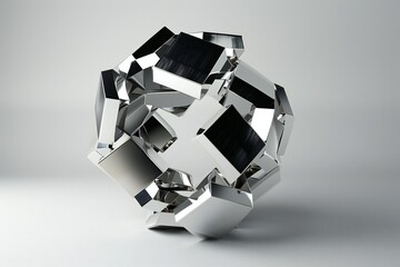 Poster - 3D rendering of an abstract geometric shape with interlocking cubes in metallic shades , generated by ai