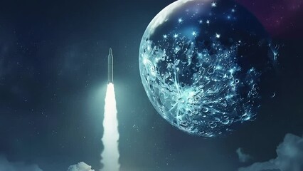 Wall Mural - Rocket Launching Towards the Moon at Night with Ai generated.
