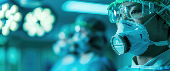 Wall Mural - Close up of doctors wearing protective gear in an operating room