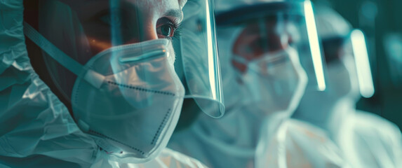 Poster - Close up of doctors wearing protective gear in an operating room