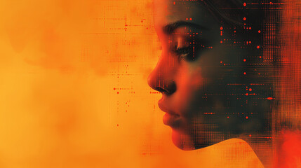 Poster - A woman's face is shown in a blurry, distorted way. The orange background adds to the sense of chaos and confusion. The image seems to be a representation of the inner turmoil