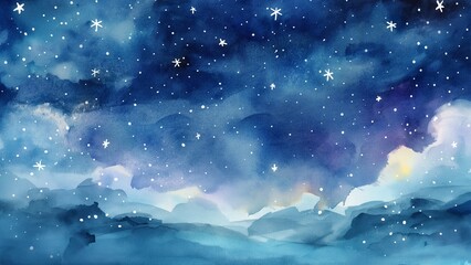 Wall Mural - watercolour painting of night sky and stars