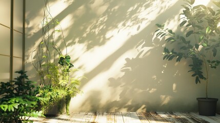 Wall Mural - Leaves and shadows on a blank wall