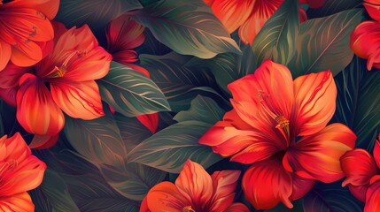 Wall Mural - Design with a background of vibrant red flowers