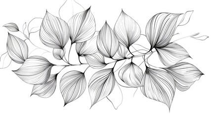 Wall Mural - Hand drawn line art design of abstract floral leaves