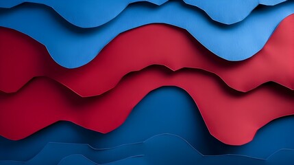 Wall Mural - Minimal Abstract Blue and Red Paper Craft Layered Background with Copy Space