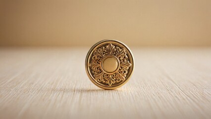 Poster - Ornate Gold Knob on Wooden Surface.