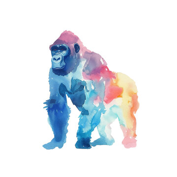 abstract colour silhouette of gorilla vector illustration in watercolor style