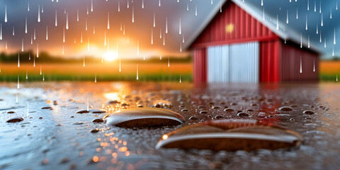 Wall Mural - Global Warming Concept with digital icons like water, farm, land, weather, sun, rain, fire, dryness 