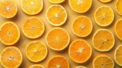 Wall Mural - slice of round orange fruit full background top view
