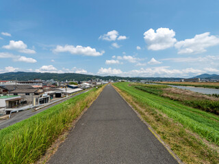 Wall Mural - 青空が広がる大和川沿いの景色