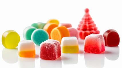 Poster -  Colorful candy assortment on a white background