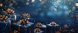© admin_design - Blue gift boxes with gold bows and sparkling lights.